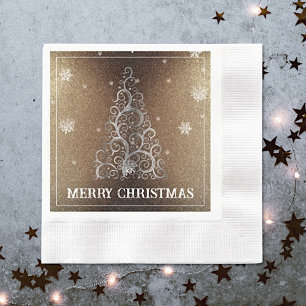 Weihnachtsbaum Glitzer und Schneeflocken   Gold Serviette