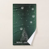 Weihnachtsbaum Glitzer und Schneeflocken | Grün Badhandtuch Set (Handtuch)