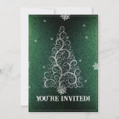 Weihnachtsbaum Glitzer und Schneeflocken | Grün Einladung (Vorderseite)