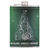 Weihnachtsbaum Glitzer und Schneeflocken | Grün Flachmann (Vorderseite)