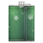 Weihnachtsbaum Glitzer und Schneeflocken | Grün Flachmann (Rückseite)