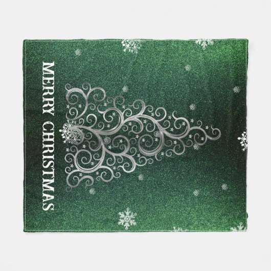 Weihnachtsbaum Glitzer und Schneeflocken | Grün Fleecedecke (Vorderseite (Horizontal))