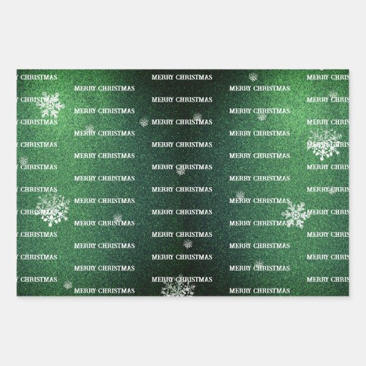Weihnachtsbaum Glitzer und Schneeflocken | Grün Geschenkpapier Set (Vorderseite 3)
