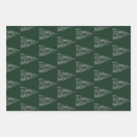 Weihnachtsbaum Glitzer und Schneeflocken | Grün Geschenkpapier Set (Vorderseite 2)