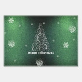 Weihnachtsbaum Glitzer und Schneeflocken | Grün Geschenkpapier Set (Vorderseite)