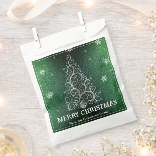 Weihnachtsbaum Glitzer und Schneeflocken | Grün Geschenktütchen (Ausgeschnitten)
