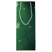 Weihnachtsbaum Glitzer und Schneeflocken | Grün Geschenktüte Für Weinflaschen (Rückseite)