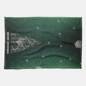 Weihnachtsbaum Glitzer und Schneeflocken | Grün Geschirrtuch (Horizontal)