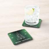 Weihnachtsbaum Glitzer und Schneeflocken | Grün Getränkeuntersetzer (Rechte Seite)