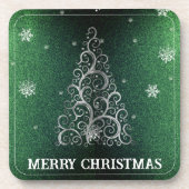 Weihnachtsbaum Glitzer und Schneeflocken | Grün Getränkeuntersetzer (Vorderseite)