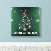 Weihnachtsbaum Glitzer und Schneeflocken | Grün Leinwanddruck (Insitu (Holzboden))