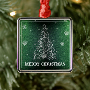 Weihnachtsbaum Glitzer und Schneeflocken Grün Ornament Aus Metall