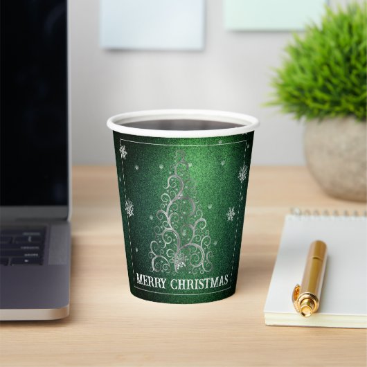 Weihnachtsbaum Glitzer und Schneeflocken | Grün Pappbecher (InSitu)