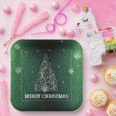Weihnachtsbaum Glitzer und Schneeflocken | Grün Pappteller (Party)