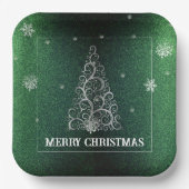 Weihnachtsbaum Glitzer und Schneeflocken | Grün Pappteller (Vorderseite)