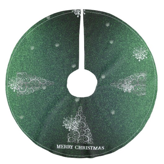 Weihnachtsbaum Glitzer und Schneeflocken | Grün Polyester Weihnachtsbaumdecke (Vorderseite)