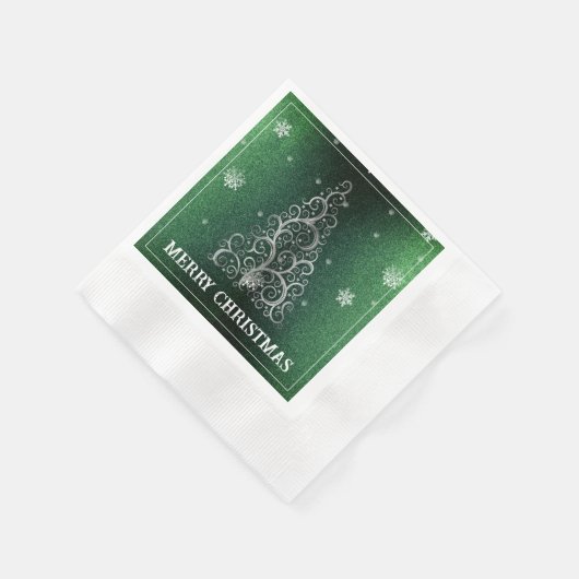 Weihnachtsbaum Glitzer und Schneeflocken | Grün Serviette (Ecke)