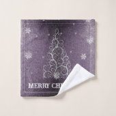 Weihnachtsbaum Glitzer und Schneeflocken | LILA Badhandtuch Set (Waschlappen)