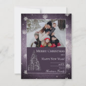 Weihnachtsbaum Glitzer und Schneeflocken | LILA Feiertagskarte (Vorderseite)