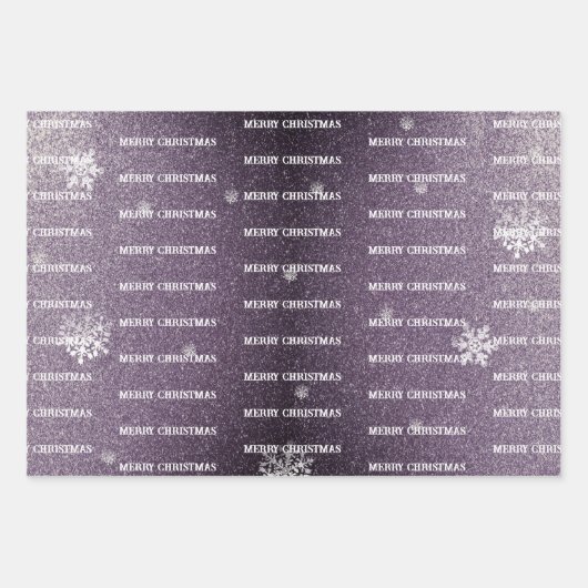 Weihnachtsbaum Glitzer und Schneeflocken | LILA Geschenkpapier Set (Vorderseite 3)
