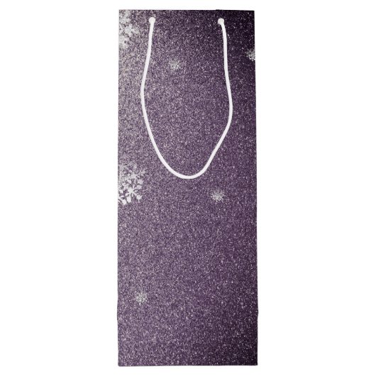Weihnachtsbaum Glitzer und Schneeflocken | LILA Geschenktüte Für Weinflaschen (Rückseite)