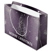Weihnachtsbaum Glitzer und Schneeflocken | LILA Große Geschenktüte (Rückseite Schrägansicht)