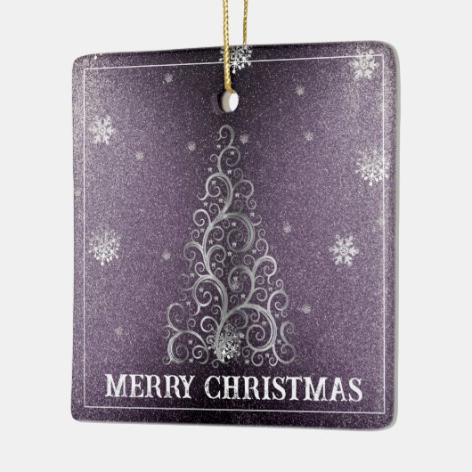 Weihnachtsbaum Glitzer und Schneeflocken | LILA Keramikornament (Links)
