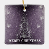 Weihnachtsbaum Glitzer und Schneeflocken | LILA Keramikornament (Vorderseite)