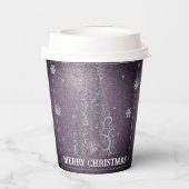 Weihnachtsbaum Glitzer und Schneeflocken | LILA Pappbecher (Rückseite)