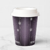 Weihnachtsbaum Glitzer und Schneeflocken | LILA Pappbecher (Rechts)