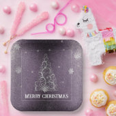 Weihnachtsbaum Glitzer und Schneeflocken | LILA Pappteller (Party)