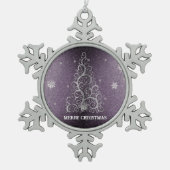 Weihnachtsbaum Glitzer und Schneeflocken | LILA Schneeflocken Zinn-Ornament (Vorderseite)