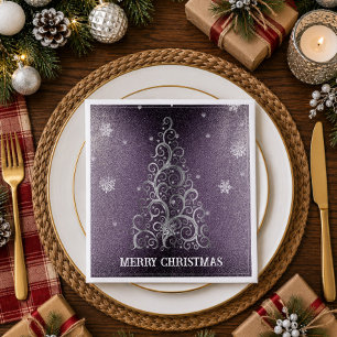 Weihnachtsbaum Glitzer und Schneeflocken   LILA Serviette