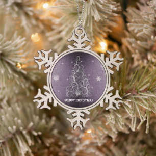 Weihnachtsbaum Glitzer und Schneeflocken LILA Zinn-Ornament
