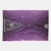 Weihnachtsbaum Glitzer und Schneeflocken | Magenta Geschirrtuch (Horizontal)