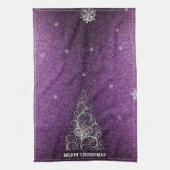 Weihnachtsbaum Glitzer und Schneeflocken | Magenta Geschirrtuch (Vertikal)