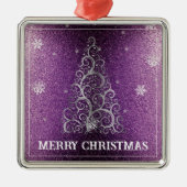 Weihnachtsbaum Glitzer und Schneeflocken | Magenta Ornament Aus Metall (Vorne)