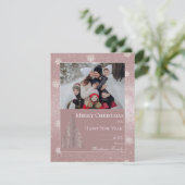 Weihnachtsbaum Glitzer und Schneeflocken | Rosa Feiertagskarte (Stehend Vorderseite)