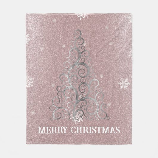 Weihnachtsbaum Glitzer und Schneeflocken | Rosa Fleecedecke (Vorderseite)