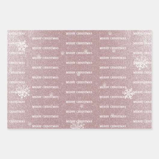 Weihnachtsbaum Glitzer und Schneeflocken | Rosa Geschenkpapier Set (Vorderseite 3)