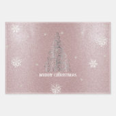Weihnachtsbaum Glitzer und Schneeflocken | Rosa Geschenkpapier Set (Vorderseite)
