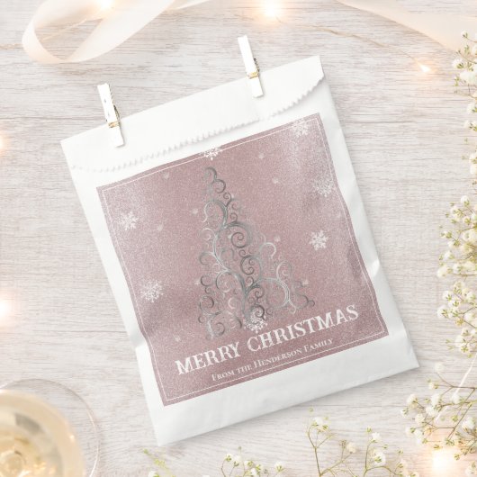 Weihnachtsbaum Glitzer und Schneeflocken | Rosa Geschenktütchen (Ausgeschnitten)