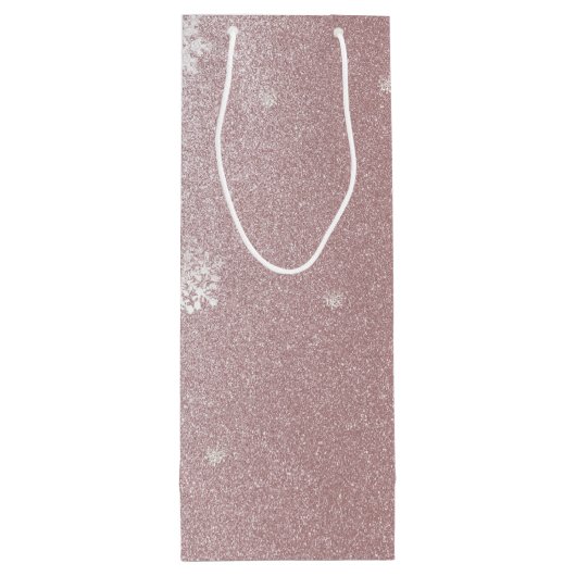 Weihnachtsbaum Glitzer und Schneeflocken | Rosa Geschenktüte Für Weinflaschen (Rückseite)