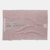 Weihnachtsbaum Glitzer und Schneeflocken | Rosa Geschirrtuch (Horizontal)