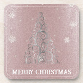 Weihnachtsbaum Glitzer und Schneeflocken | Rosa Getränkeuntersetzer (Vorderseite)