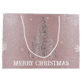 Weihnachtsbaum Glitzer und Schneeflocken | Rosa Große Geschenktüte (Rückseite)