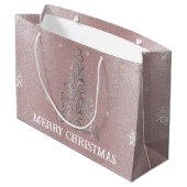 Weihnachtsbaum Glitzer und Schneeflocken | Rosa Große Geschenktüte (Rückseite Schrägansicht)