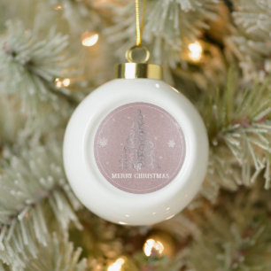 Weihnachtsbaum Glitzer und Schneeflocken Rosa Keramik Kugel-Ornament