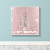 Weihnachtsbaum Glitzer und Schneeflocken | Rosa Leinwanddruck (Insitu (Holzboden))