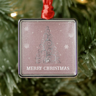 Weihnachtsbaum Glitzer und Schneeflocken Rosa Ornament Aus Metall